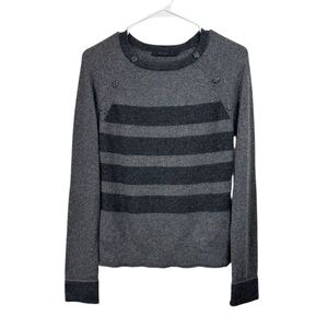 Raffi Size Small Black Gray Striped 100% Cashmere Sweater Button Detail